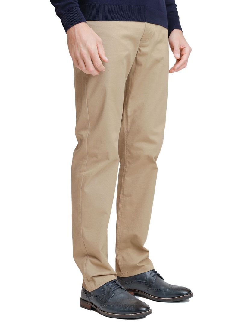 Pantalón Beige Trial Hombre Slim Algodón Liso VIlas 5 bolsillos Oficina-0