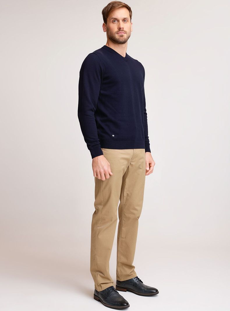 Pantalón Beige Trial Hombre Slim Algodón Liso VIlas 5 bolsillos Oficina-3