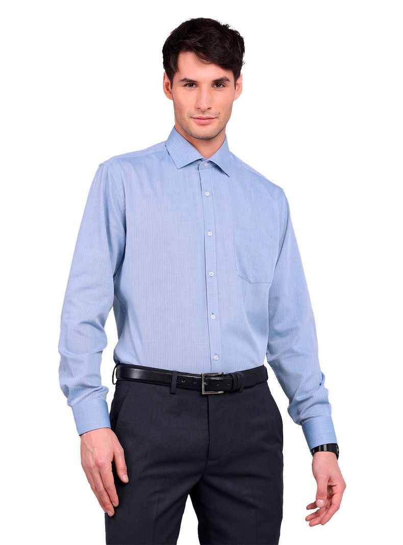 Camisa Hombre Formal Azul Claro Sin Bolsillo Tailored Cuello Italiano-0
