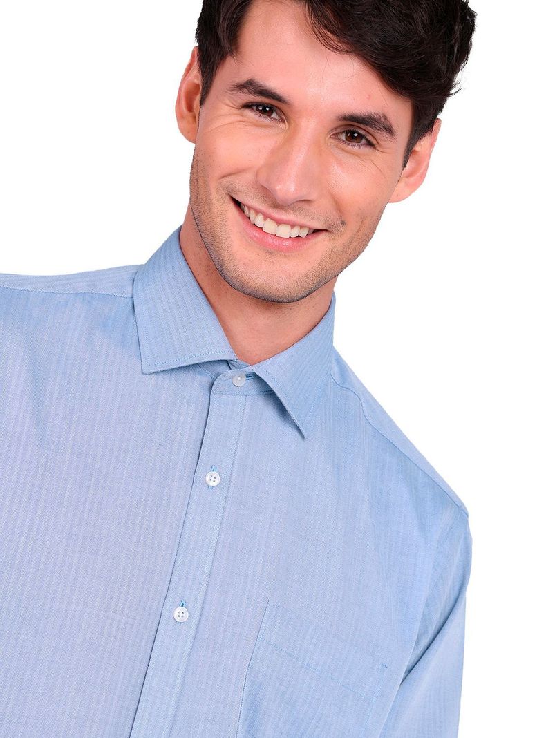 Camisa Hombre Formal Azul Claro Sin Bolsillo Tailored Cuello Italiano-3