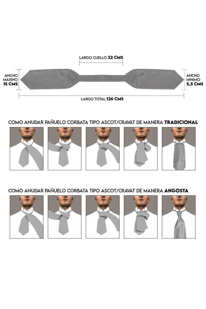 Set Corbata Gruesa Ascot + Paño + Collera formal hombre. Azul y Café-4