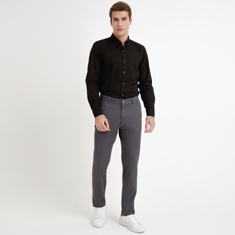 Pantalón Gris Trial Hombre Slim Algodón Liso Vinci Semiformal Trabajo-3