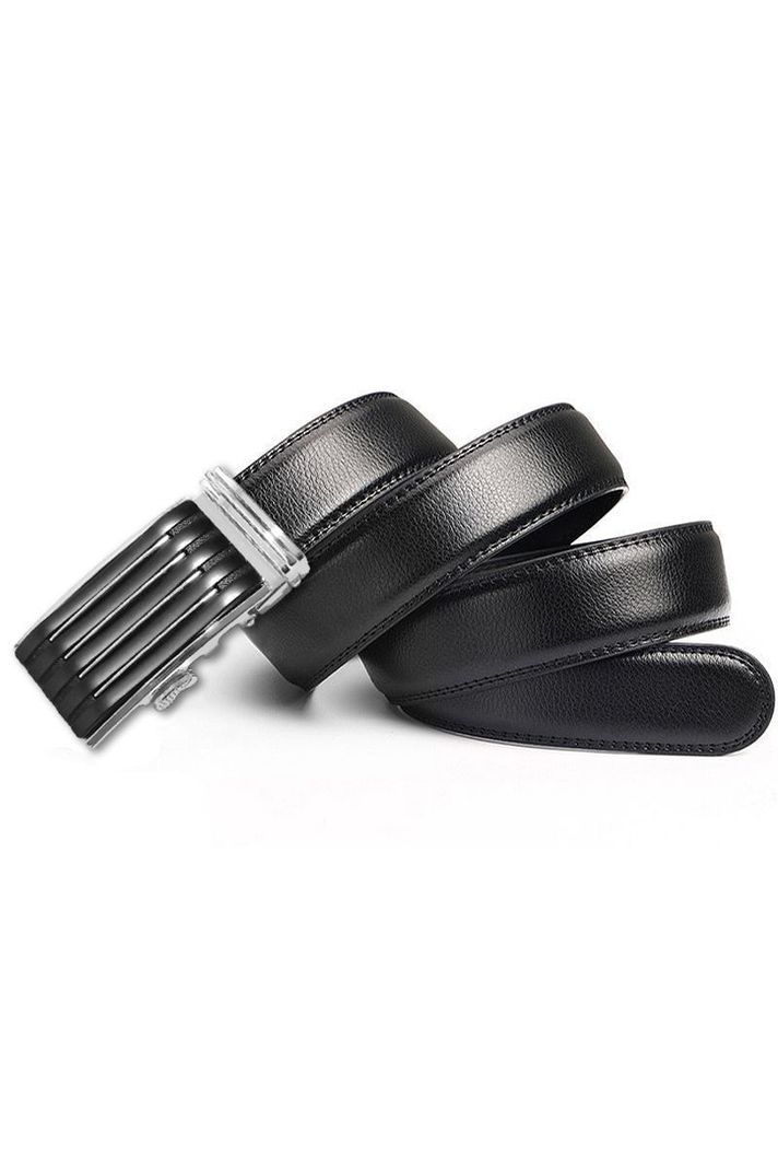 Cinturon ejecutivo automatico cuero negro hombre. Wolf Plateado-0