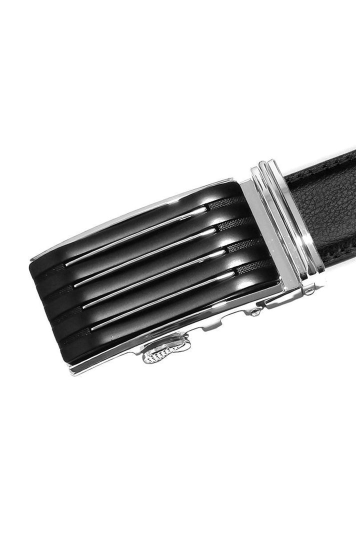 Cinturon ejecutivo automatico cuero negro hombre. Wolf Plateado-1
