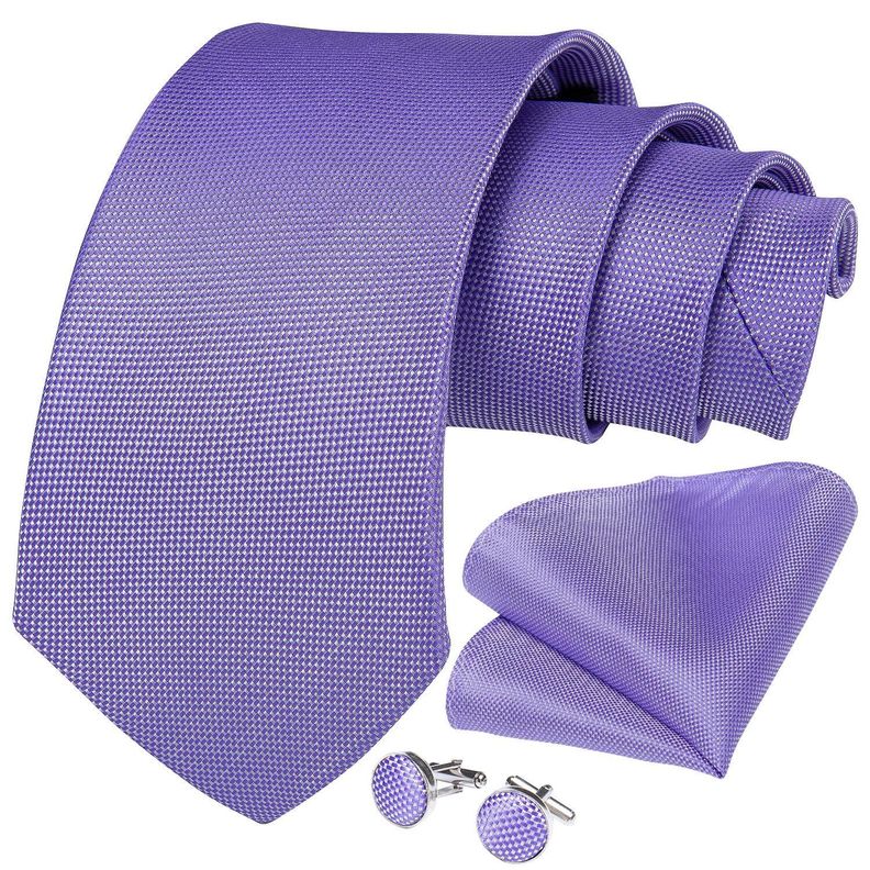 Corbata Lila Hombre Seda + Paño + Colleras formal. Modelo Lila Classic-0
