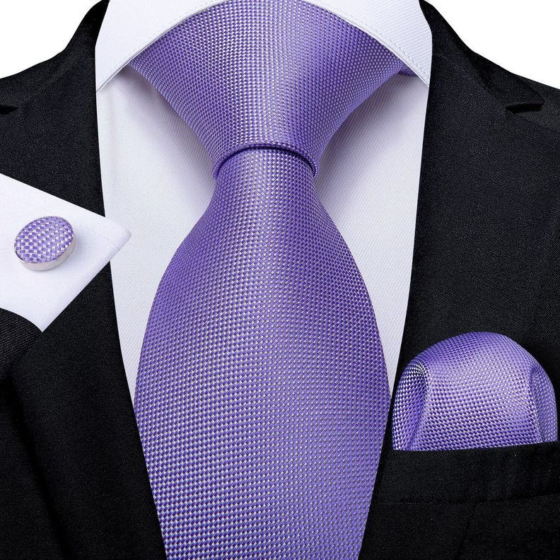Corbata Lila Hombre Seda + Paño + Colleras formal. Modelo Lila Classic-1
