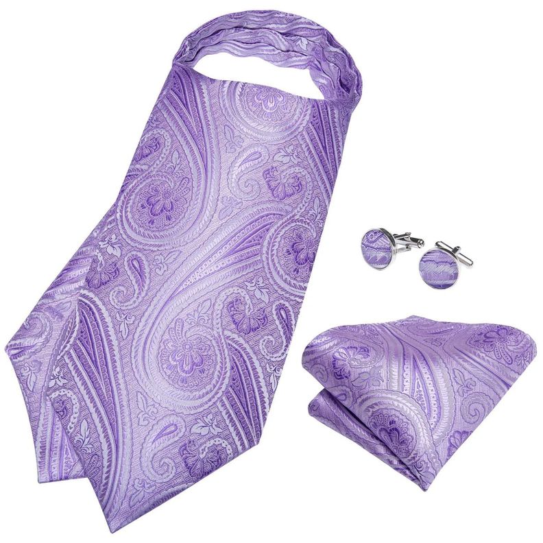 Corbata Gruesa Ascot + Paño + Colleras hombre. Lila Flores-2