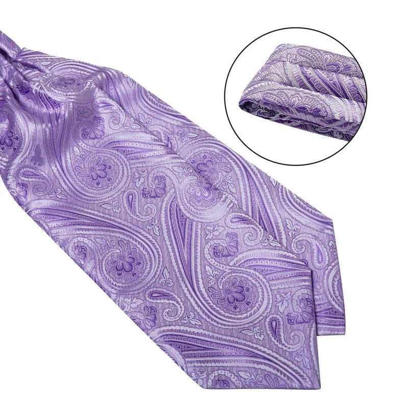 Corbata Gruesa Ascot + Paño + Colleras hombre. Lila Flores-3