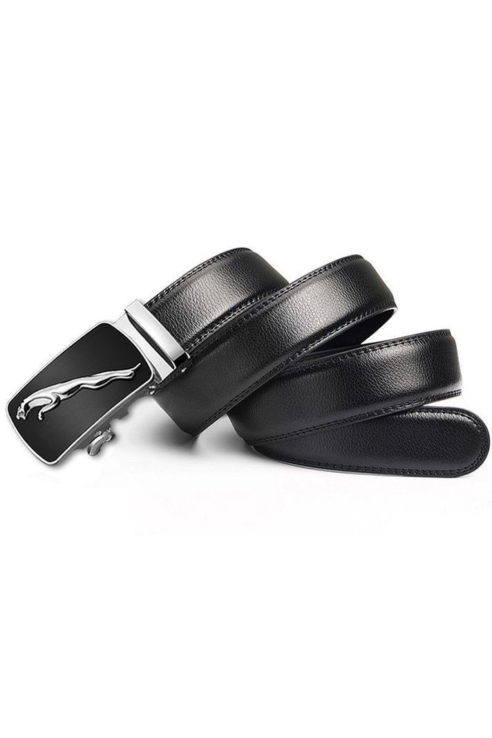 Cinturon ejecutivo automatico cuero negro hombre. Jaguar Plateado-0