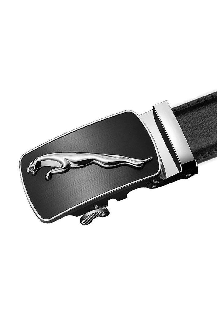 Cinturon ejecutivo automatico cuero negro hombre. Jaguar Plateado-1