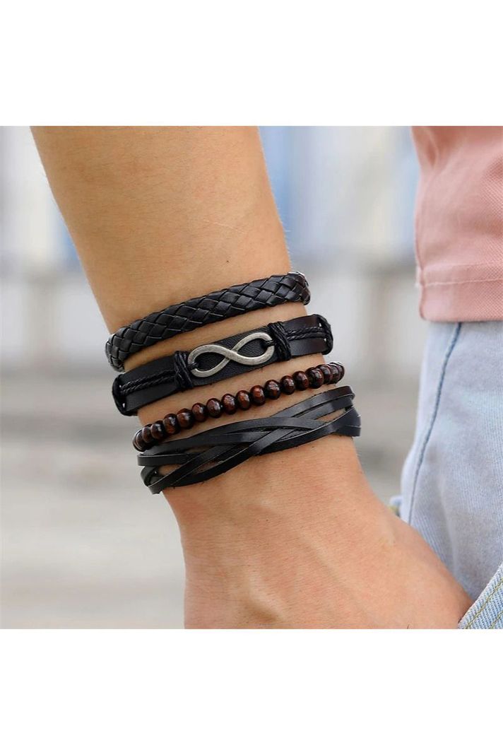 Pulsera Cuero Negra Unisex. Modelo Ad Infinitum-1