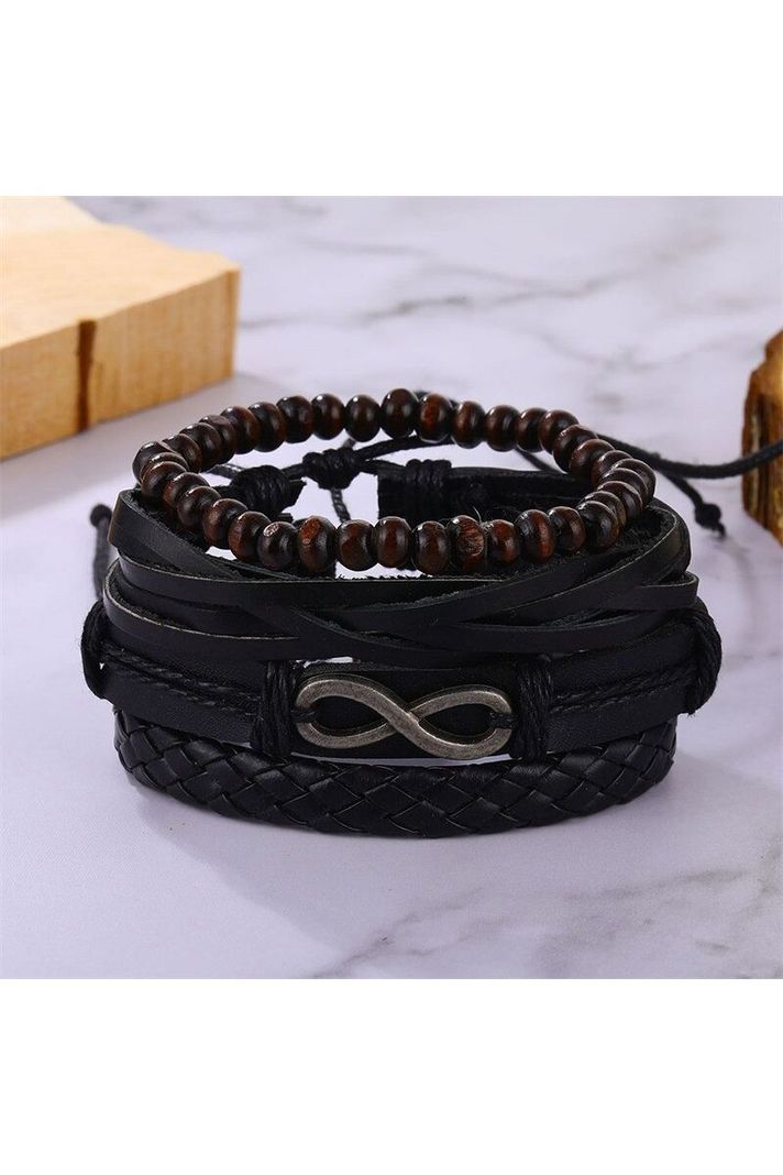 Pulsera Cuero Negra Unisex. Modelo Ad Infinitum-3
