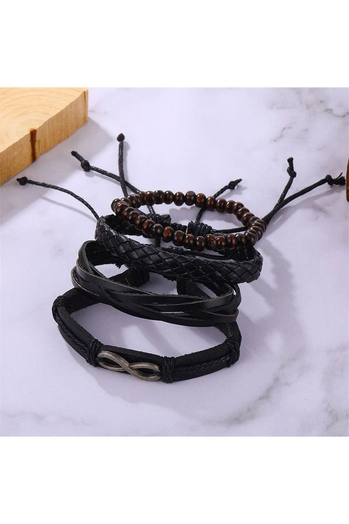 Pulsera Cuero Negra Unisex. Modelo Ad Infinitum-2