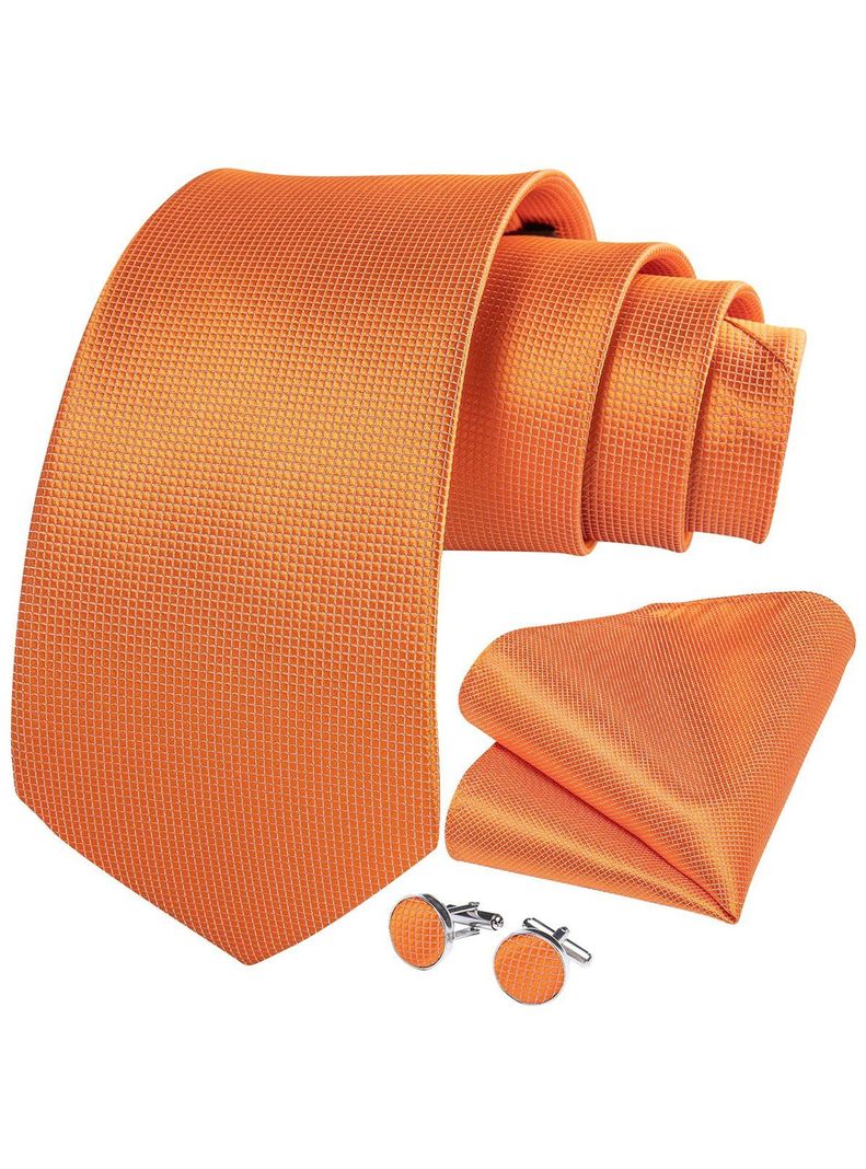 Set Corbata + Paño + Collera formal hombre. Modelo Naranjo Classic-0