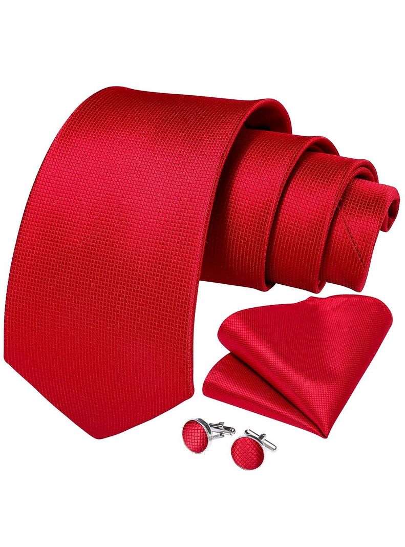 Set Corbata + Paño + Collera formal hombre. Modelo Rojo Classic-0