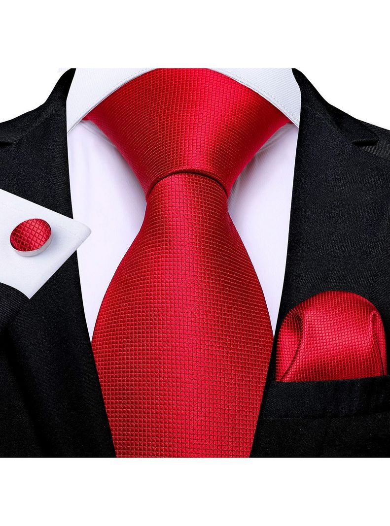 Set Corbata + Paño + Collera formal hombre. Modelo Rojo Classic-1