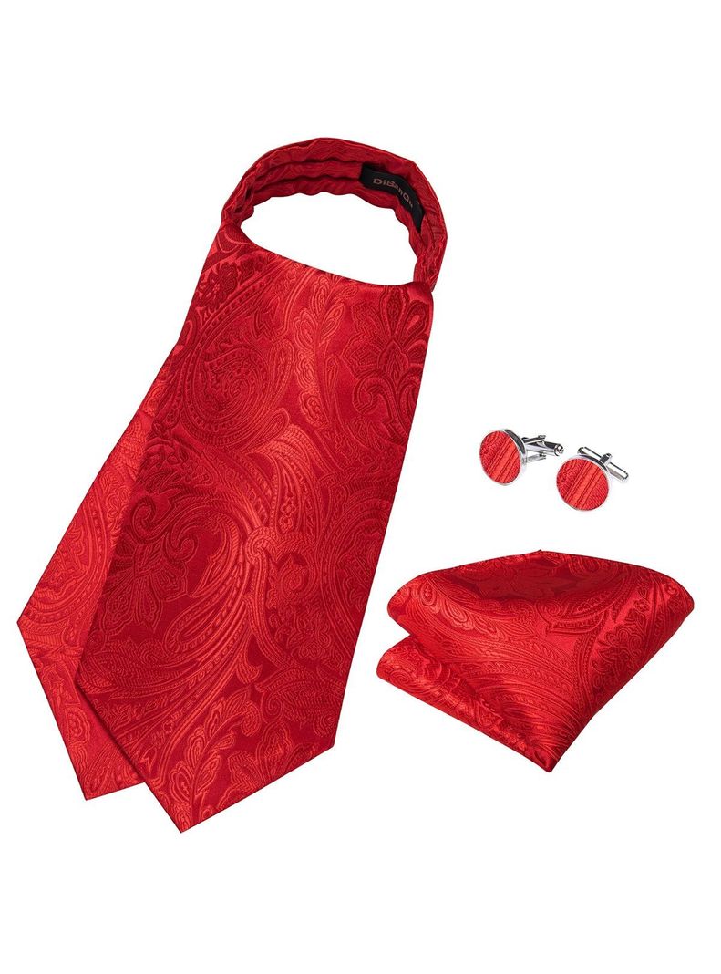 Corbata Gruesa Ascot + Paño + Colleras hombre. Rojo Flores-2