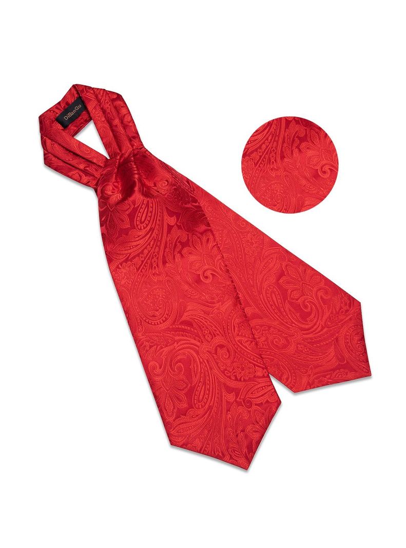Corbata Gruesa Ascot + Paño + Colleras hombre. Rojo Flores-3