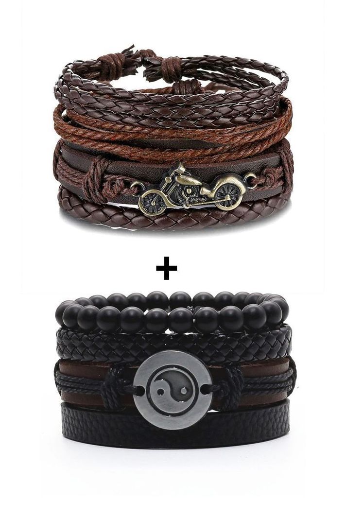 Pack pulseras Cuero Unisex. Modelos Motorlove + Yin Yang-0