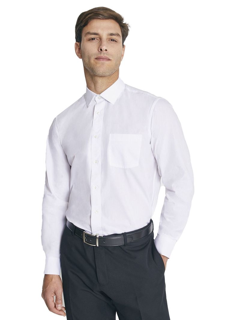 Camisa Blanca Hombre Formal Cuello Italiano Bolsillo Trabajo Oficina-0