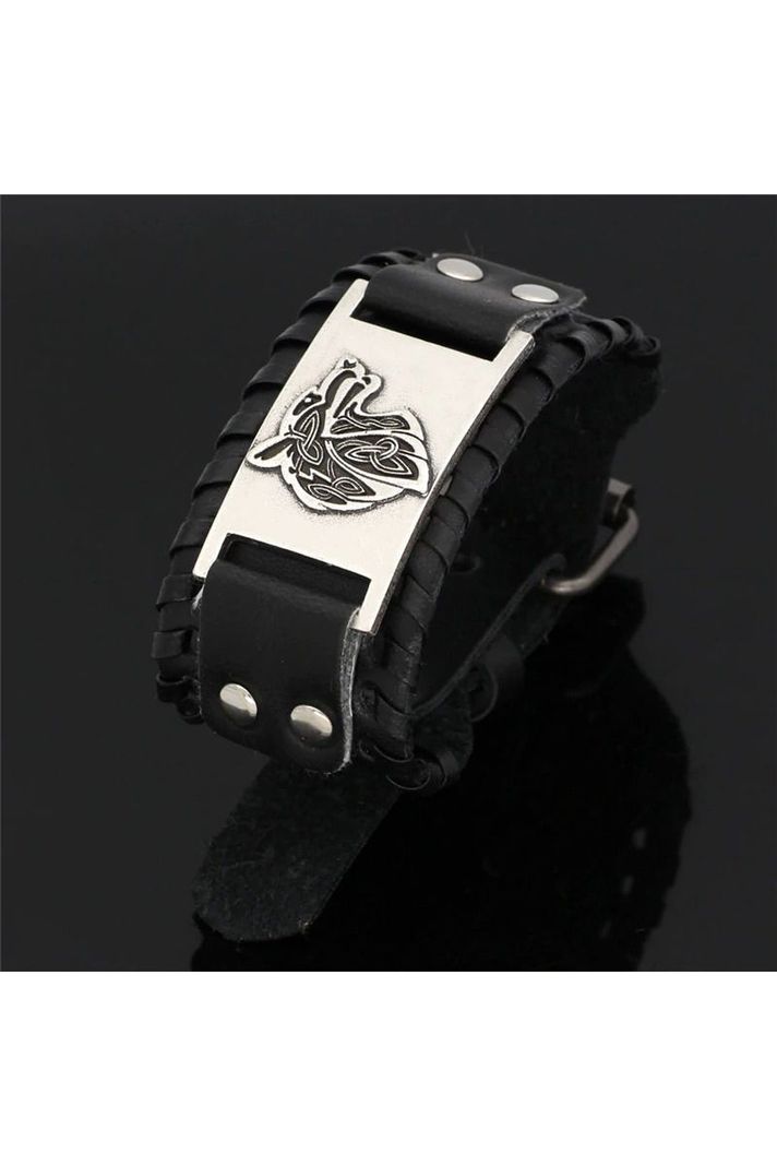 Pulsera cuero ajustable. Modelo Lonewolf Negro-4