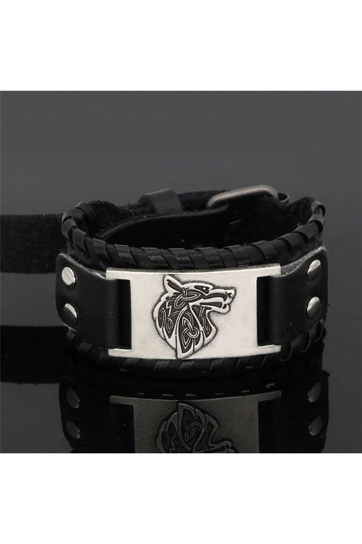 Pulsera cuero ajustable. Modelo Lonewolf Negro-2