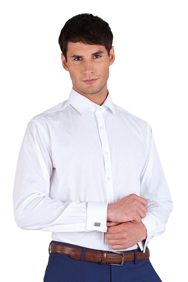 Camisa Blanca Formal Puño Doble para Colleras Tailored Fit Cuello Italiano ARROW-0