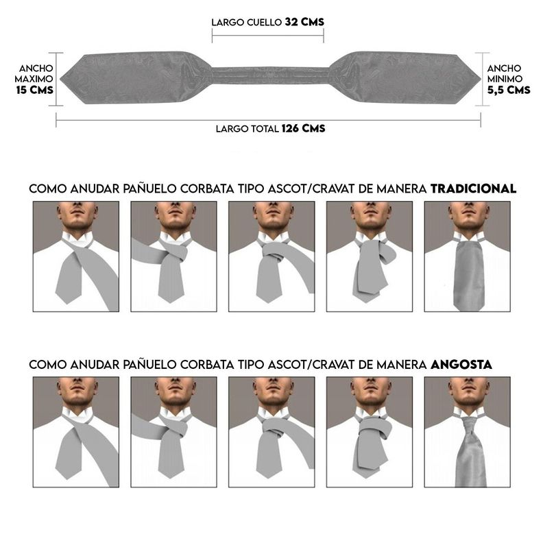 Corbata Gruesa Ascot + Paño + Colleras hombre. Solinario-5