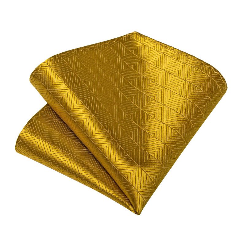 Corbata Dorada Hombre Seda + Paño + Colleras . Modelo Dorado Cuadros-2