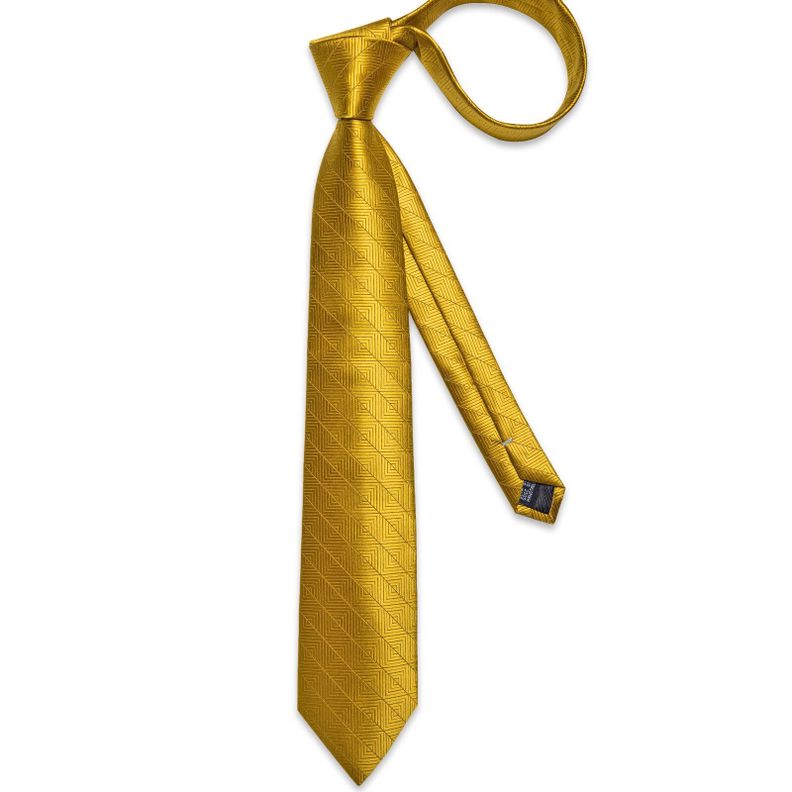 Corbata Dorada Hombre Seda + Paño + Colleras . Modelo Dorado Cuadros-3