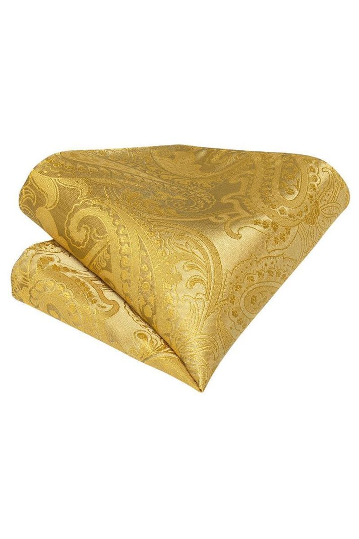Set Corbata Gruesa Ascot + Paño + Collera formal hombre. Amarillo Rey-3