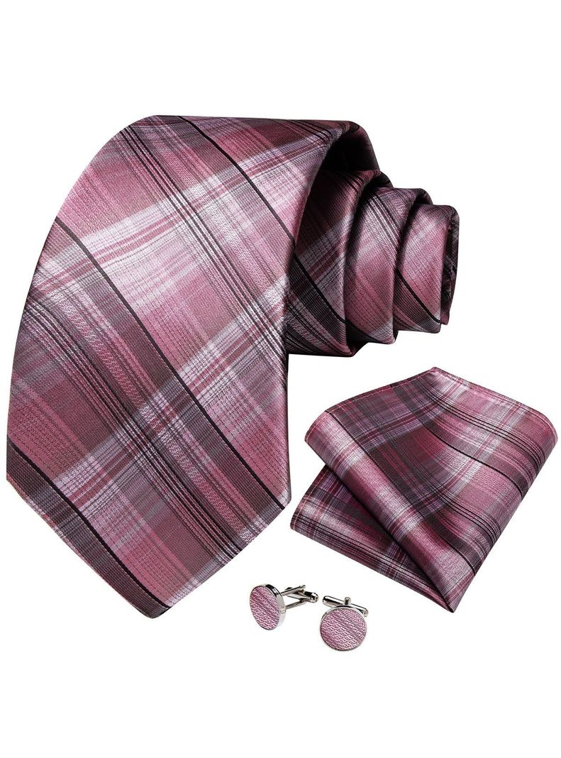 Corbata Hombre Seda + Paño + Colleras formal. Modelo Rosa Cenizas-0