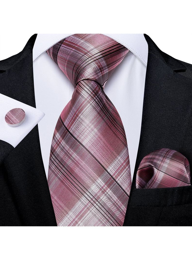 Corbata Hombre Seda + Paño + Colleras formal. Modelo Rosa Cenizas-1