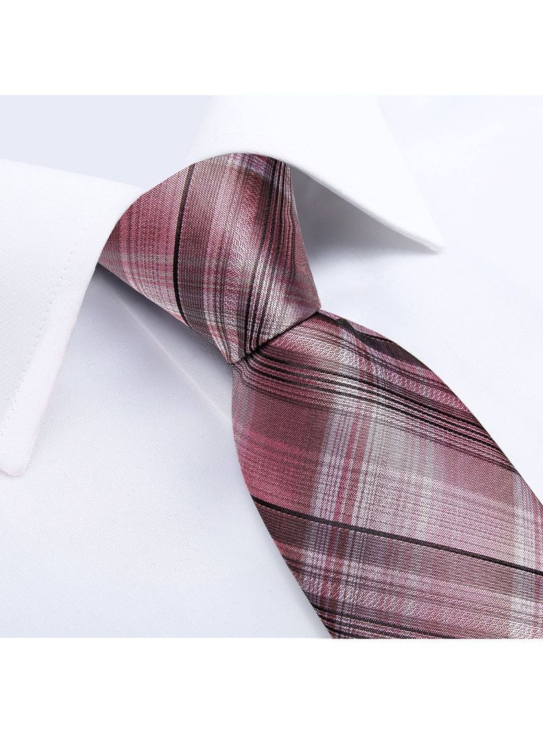 Corbata Hombre Seda + Paño + Colleras formal. Modelo Rosa Cenizas-2