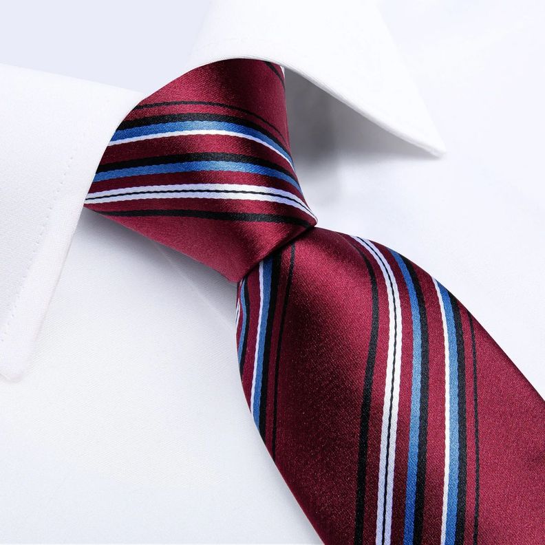 Corbata Hombre Seda + Paño + Colleras formal. Modelo Tricolor Rayas-2