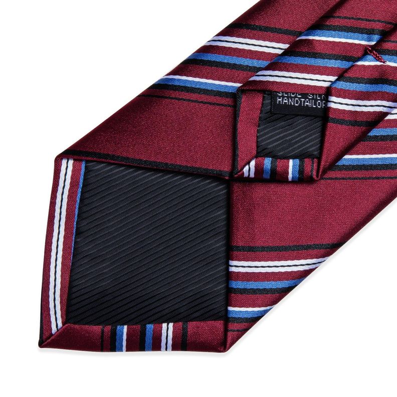 Corbata Hombre Seda + Paño + Colleras formal. Modelo Tricolor Rayas-3