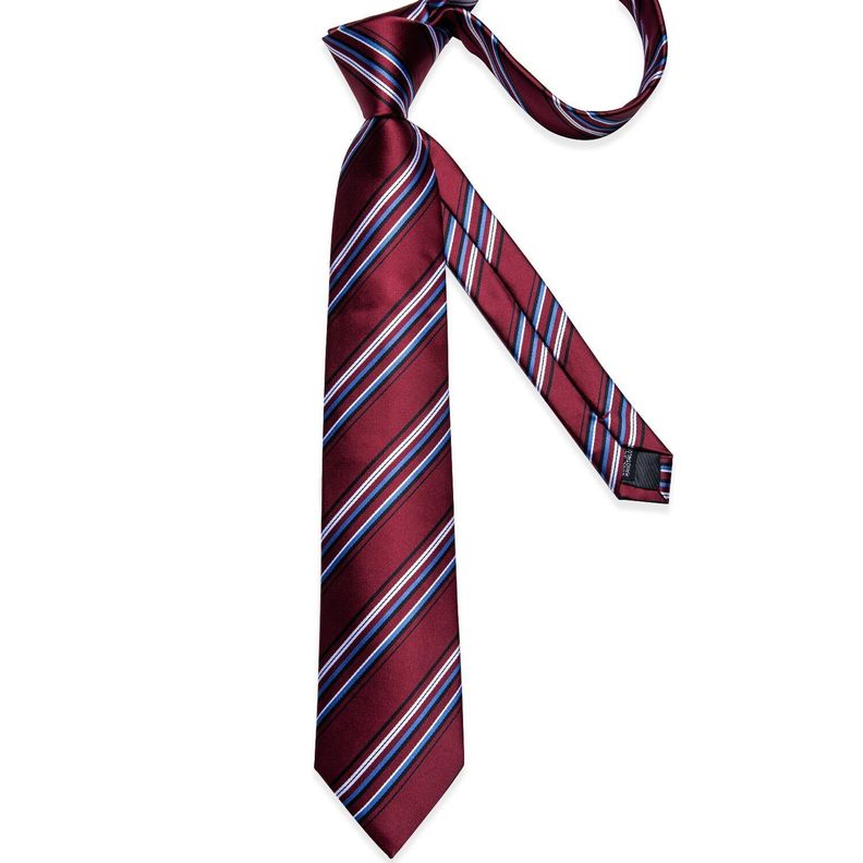 Corbata Hombre Seda + Paño + Colleras formal. Modelo Tricolor Rayas-5