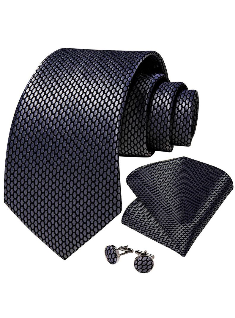 Corbata Grafito Seda con paño y colleras. Modelo Grafito Texturizado-0