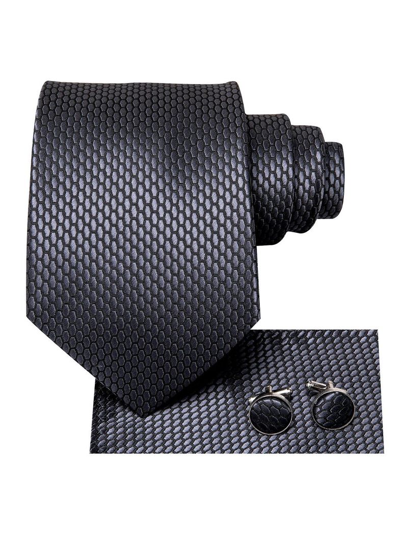Corbata Grafito Seda con paño y colleras. Modelo Grafito Texturizado-4