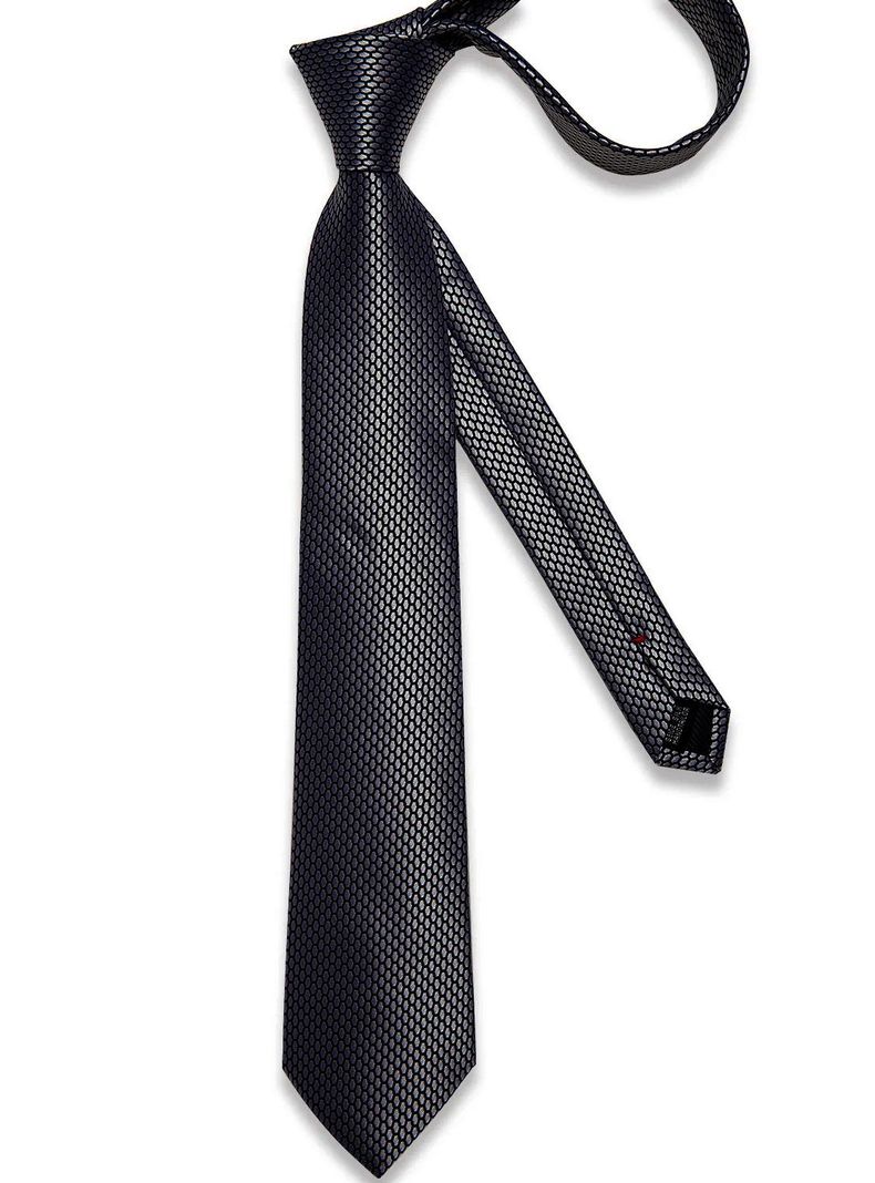 Corbata Grafito Seda con paño y colleras. Modelo Grafito Texturizado-5