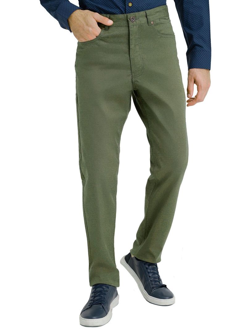 Pantalón Verde Trial Hombre Slim Algodón Liso VIlas 5 bolsillos Oficina-0