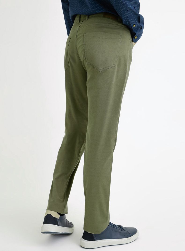 Pantalón Verde Trial Hombre Slim Algodón Liso VIlas 5 bolsillos Oficina-1