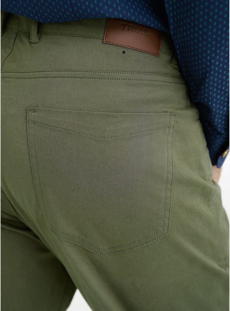 Pantalón Verde Trial Hombre Slim Algodón Liso VIlas 5 bolsillos Oficina-2