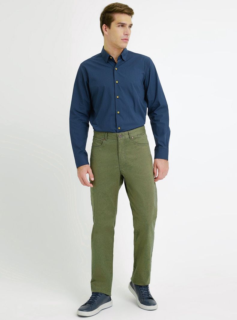 Pantalón Verde Trial Hombre Slim Algodón Liso VIlas 5 bolsillos Oficina-3