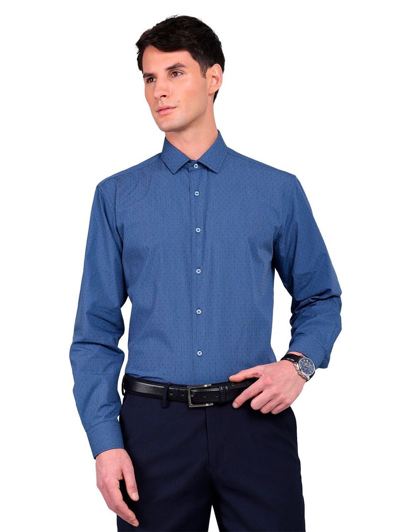 Camisa Slim Fit Van Heusen Azul Oscuro Hombre Sin Bolsillo Cuello Italiano-0