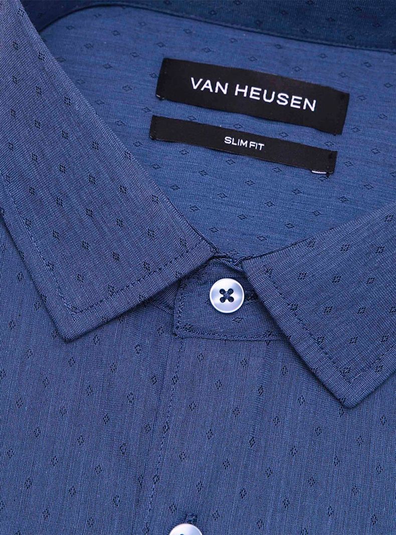 Camisa Slim Fit Van Heusen Azul Oscuro Hombre Sin Bolsillo Cuello Italiano-1