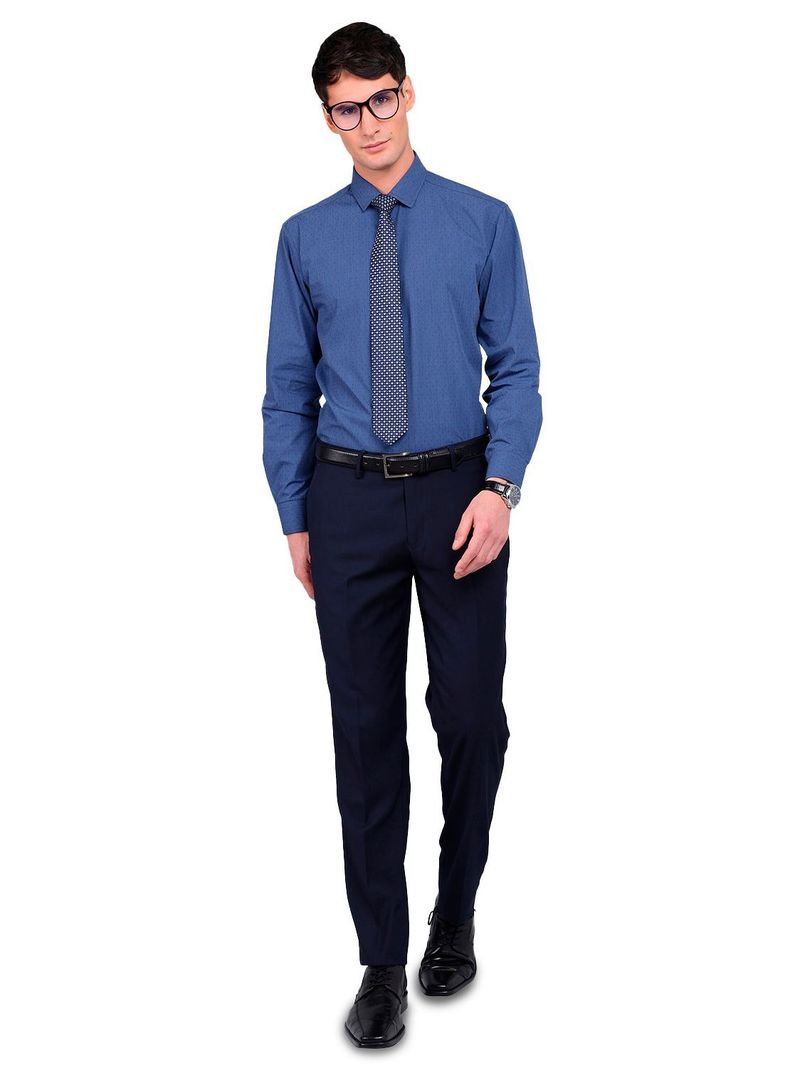 Camisa Slim Fit Van Heusen Azul Oscuro Hombre Sin Bolsillo Cuello Italiano-3