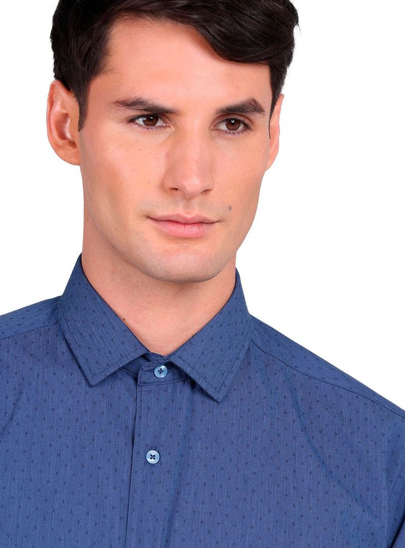 Camisa Slim Fit Van Heusen Azul Oscuro Hombre Sin Bolsillo Cuello Italiano-4