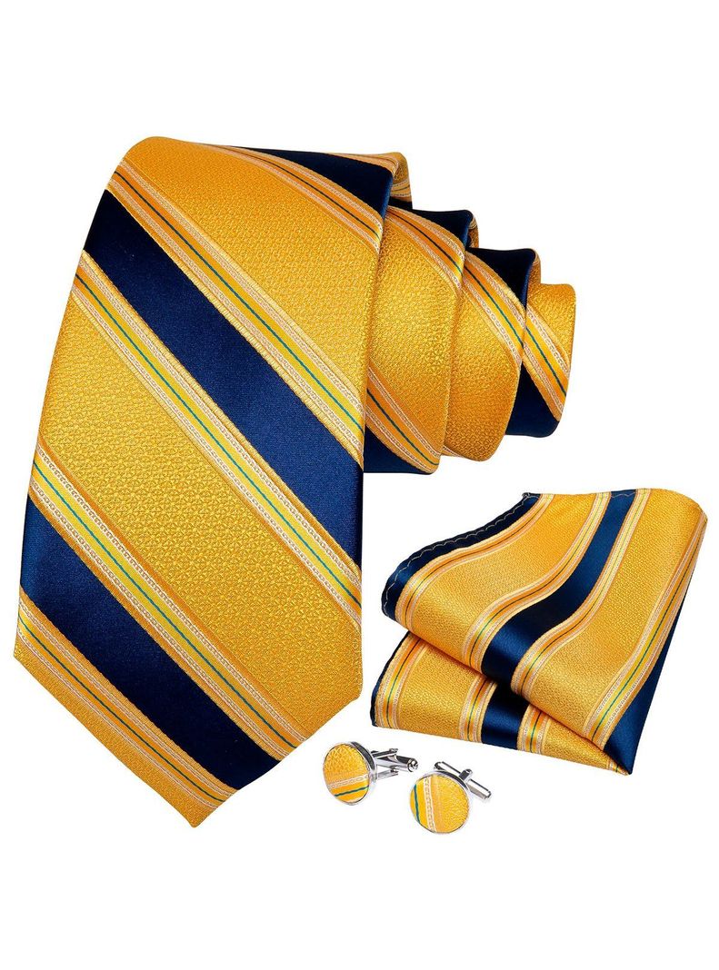 Set Corbata + Paño + Collera formal hombre. Modelo Oro y Cielo-0