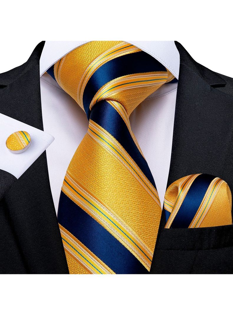 Set Corbata + Paño + Collera formal hombre. Modelo Oro y Cielo-1